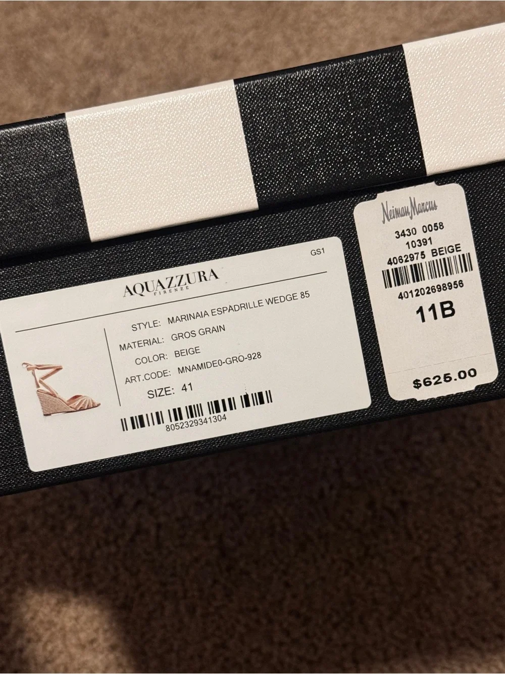 Aquazzura Beige Grosgrain Espadrille Wedge with Ankle Tie